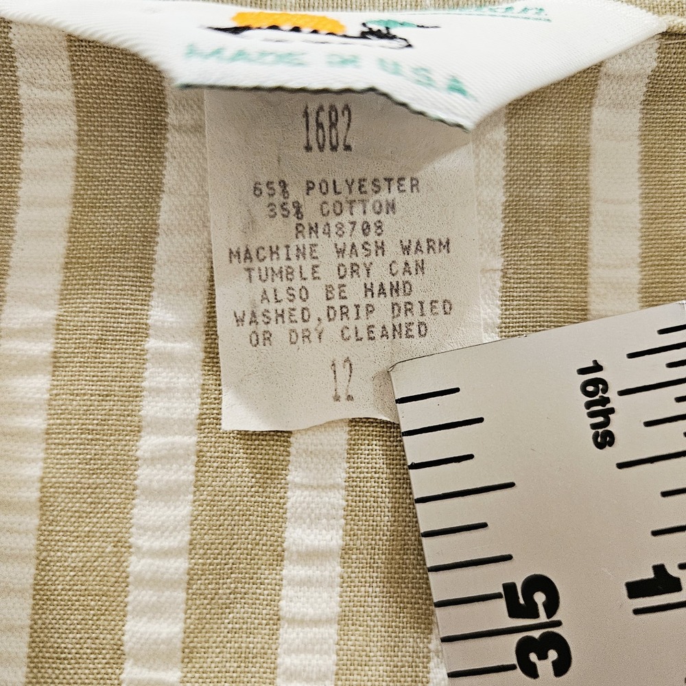 Vintage 90s Andrew Mcmullen White Beige Stripe Sz 12 Cotton Collared Shirt Dress - Picture 5 of 8